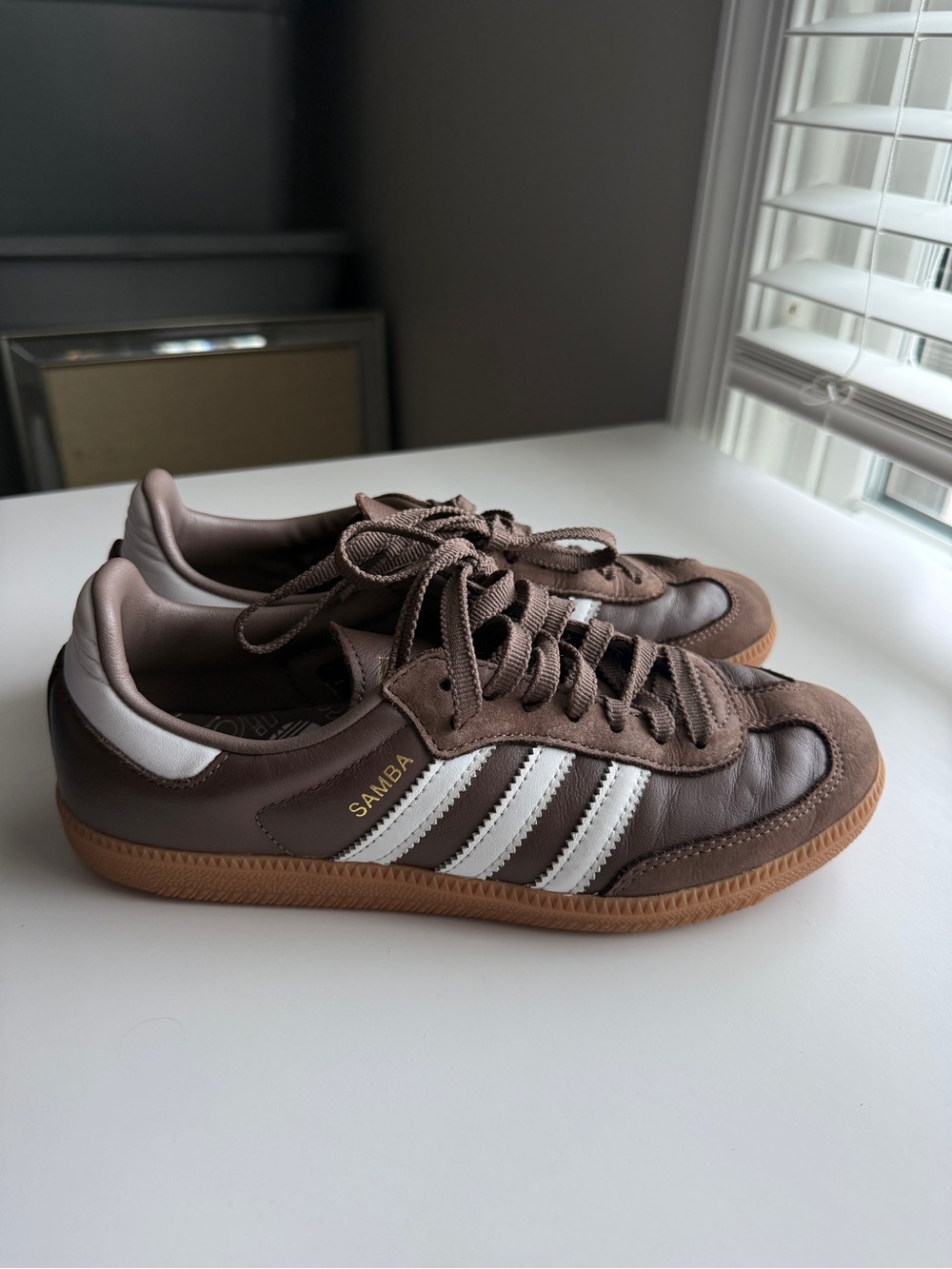 adidas Samba Women's Brown Leather Sneakers with White Stripes